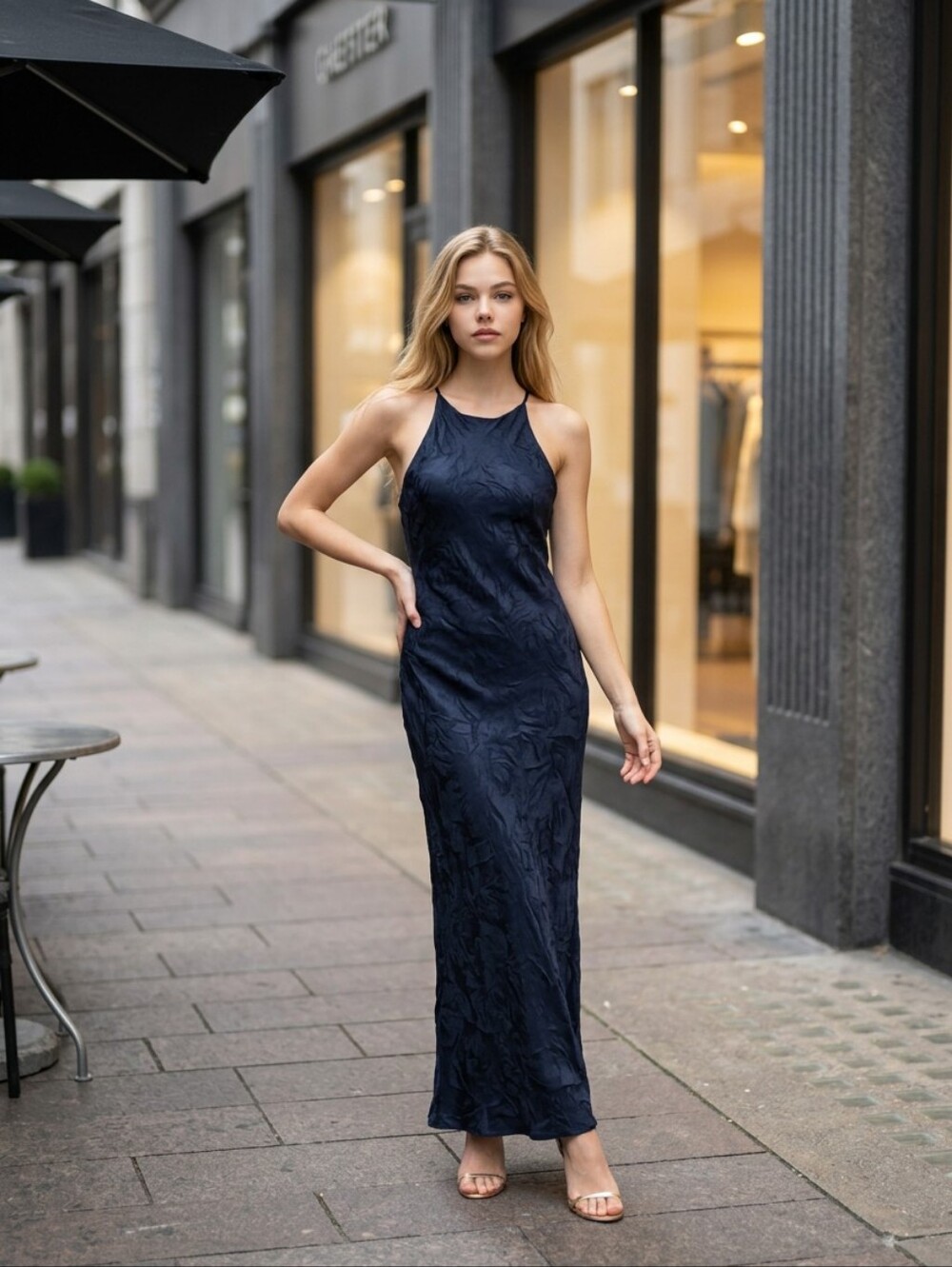 Chelsea Nites VTG 90's/Y2k Dark Blue Halter Slip Satin Dress SZ 6 Evening Formal